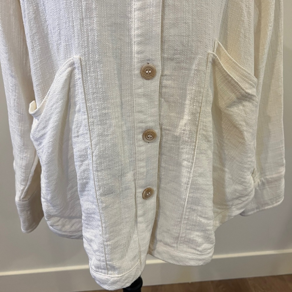 Zara Heavyweight Gauze Rustic Overshirt Shacket Pockets Cream Sz XL NEW - Picture 6 of 8
